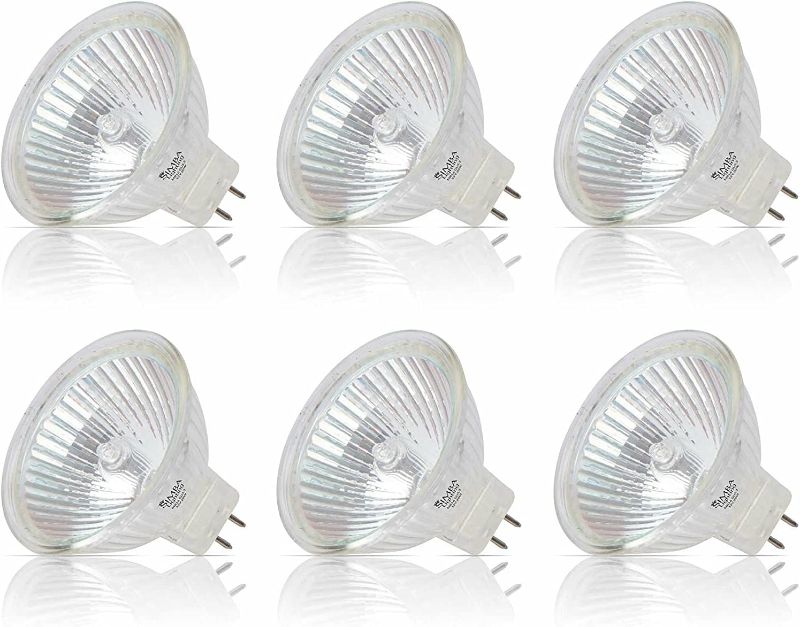 Photo 1 of Simba Lighting Halogen MR16 20W 12V Light Bulbs (6 Pack) for Landscape, Track Lights, Fiber Optics, Desk Lamps, BAB C Spotlights with Glass Cover, GU5.3 Bi Pin Base, 2700K Warm White Dimmable