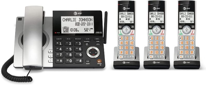 Photo 1 of AT&T CL84307 Dect 6.0 Expandable Corded/Cordless Phone with Smart Call Blocker, Silver/Black with 3 Handsets