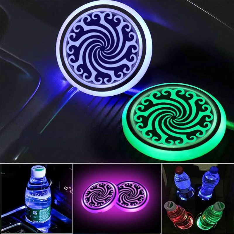 Photo 1 of 2Pack Car LED Cup Holder Light, Car Coasters with 7 Colors Luminescent Light (Cloud)