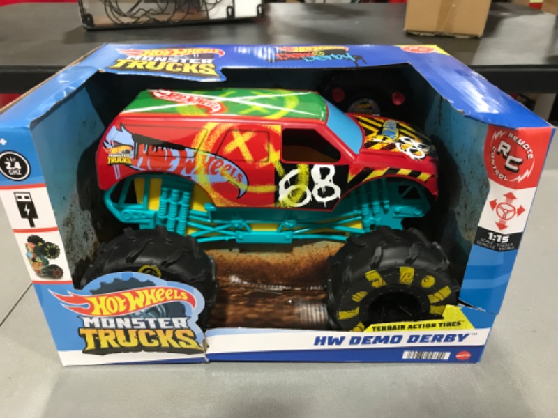 Photo 2 of ?Hot Wheels RC Monster Trucks 1:15 Scale HW Demo Derby, 1 Remote-Control Toy Truck with Terrain Action Tires, Toy for Kids 4 Years Old & Older HW DEMO DERBY RC