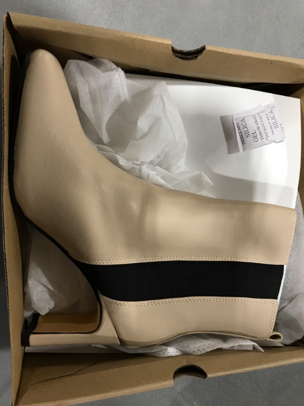 Photo 1 of [Size 5.5] Women's Square Toe Ankle Boots Slip on Faux Leather Block Heeled Sock Boots - Nude