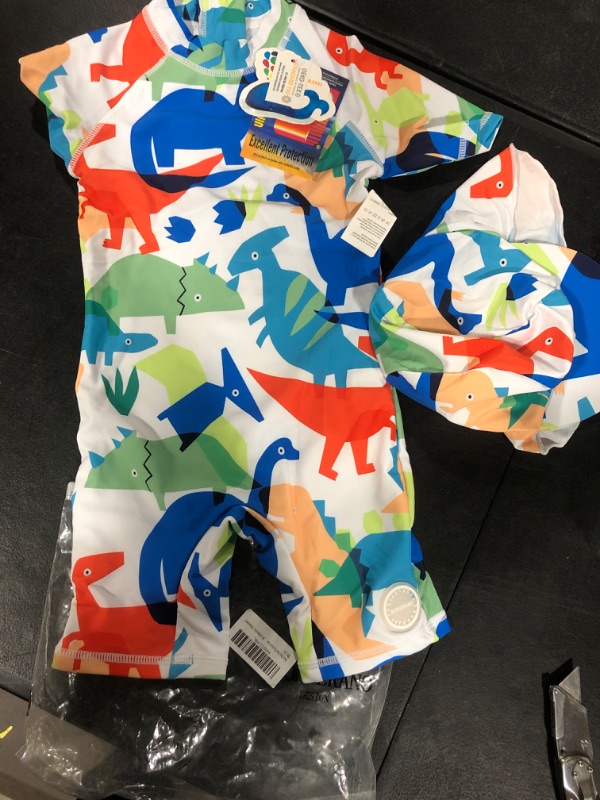 Photo 1 of  Baby Toddler Sun Protection Rash Guard Swimsuit with Crotch Zipper Dinosaur 18-24 months 