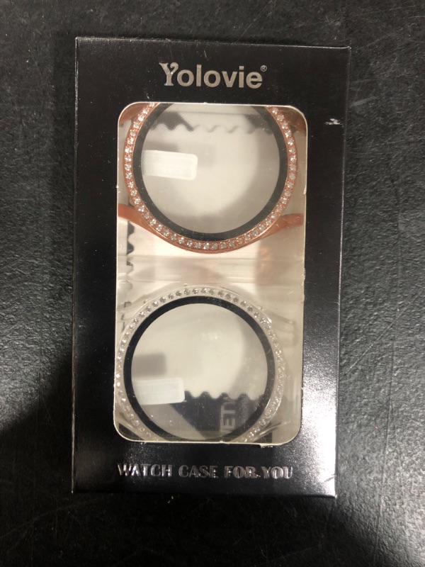 Photo 2 of Yolovie (2-Pack) Bling Case Compatible for Samsung Galaxy Watch 4 40mm Tempered Glass Screen Protector, Diamonds Cover Rhinestone Bumper Protective Accessories for Girls Women (Clear/Rosegold) Watch 4 40mm Clear/Rose Gold