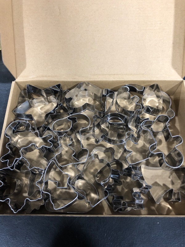Photo 1 of 24 Pcs Christmas Cookie Cutters for Baking, Holiday Cookie Cutters Cookie Cutters Molds Set Santa Snowman Gingerbread Reindeer Candy Cane Christmas Tree Cutters Stainless Steel for Holiday Xmas Party