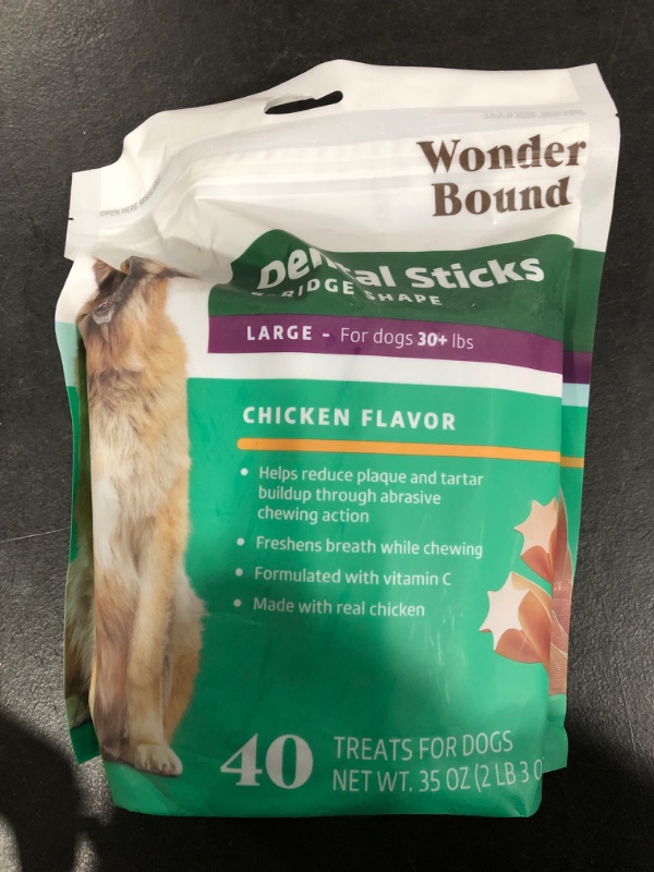 Photo 2 of Amazon Brand - Wonder Bound Chicken Flavor Dental Sticks, Large, 40 Count Chicken Large Dogs (30+ lbs)