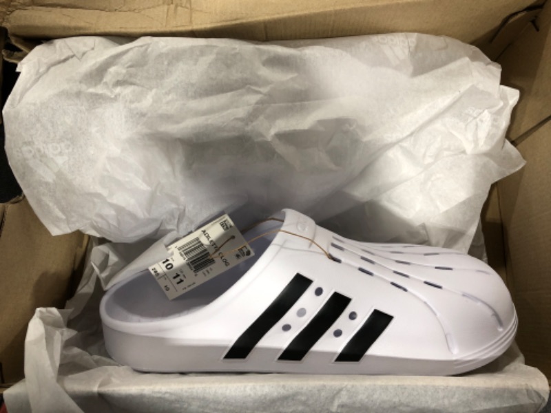 Photo 2 of adidas Unisex-Adult Adilette Clog Slide Sandal 11 Women/10 Men Footwear White/Core Black/Footwear White