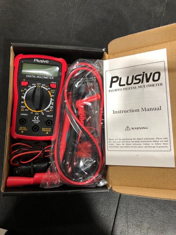 Photo 1 of Digital Multimeter AC DC Voltmeter Ohm Volt Amp Tester Continuity, Battery and Diode Multi Tester with Set of Test Leads, Probes, Test Clips, Dupont Wires, Crocodile Clips, Wire Stripper from Plusivo