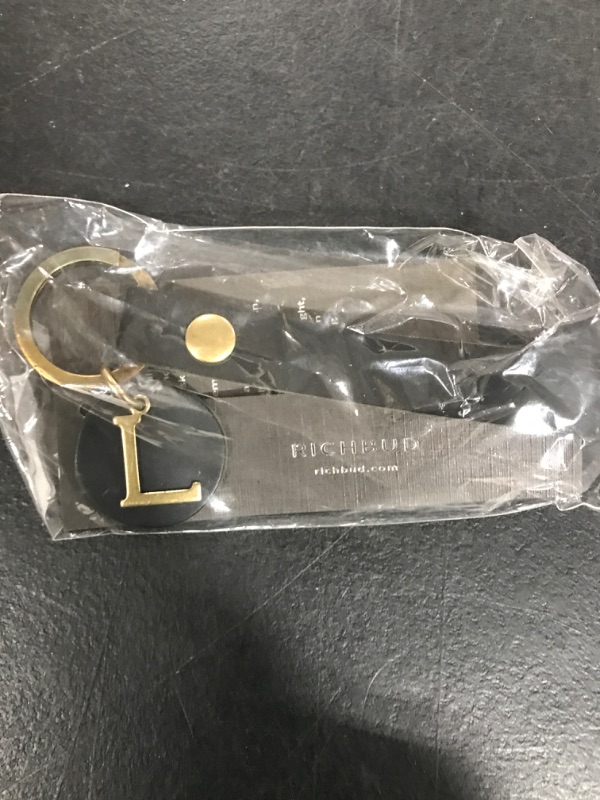 Photo 2 of Richbud Brass Initial Letter Leather Keychain Capital Alphbet Key Ring Black Label (L)