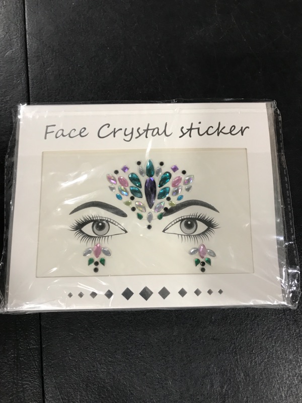 Photo 2 of 2 Packs Rhinestone Face Breast Body Jewels Festival Rave,Mermaid Face Gems Glitter, Self-adhesive Eyes Eyebrow Bindi Tears Breast Chest Body Rainbow Crystal Acrylic Diamond Temporary Tattoo Stickers