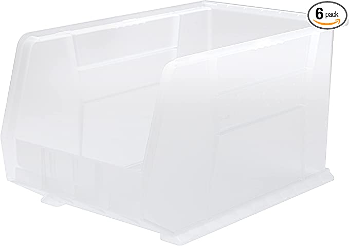 Photo 1 of Akro-Mils 30260 AkroBins Plastic Storage Bin Hanging Stacking Containers, (18-Inch x 11-Inch x 10-Inch), Clear, (6-Pack)