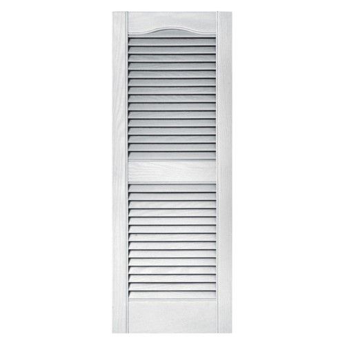 Photo 1 of 14.5 in. W X 25 in. H Builders Edge Standard Cathedral Top Center Mullion Open Louver Shutters Includes Matching Installation Spikes 001 - White
