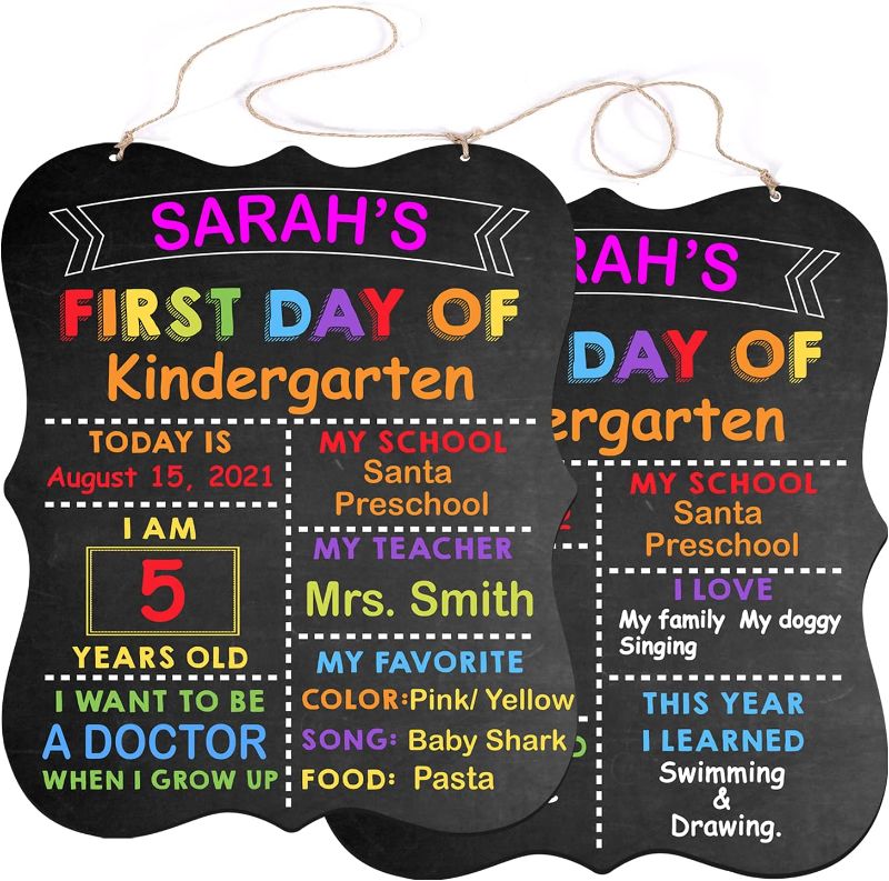 Photo 2 of First & Last Day School Board Sign - 10’’ x 12’’ First Day School Chalkboard - 1st Day Back to School Board Milestone Sign Photo Prop for Kids Boys Girls - Double-Sided & Reusable - Frame Style…
