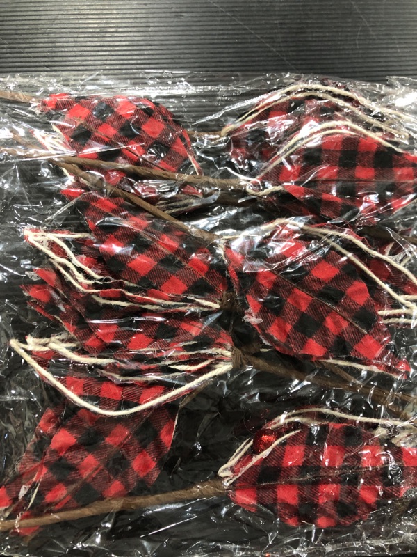 Photo 2 of 20 Pieces Buffalo Plaid Poinsettias Christmas Tree Ornaments Artificial Christmas Flowers Christmas Poinsettias for Rustic Christmas Tree Wreaths Garland Holiday Decorations (Black and Red)
