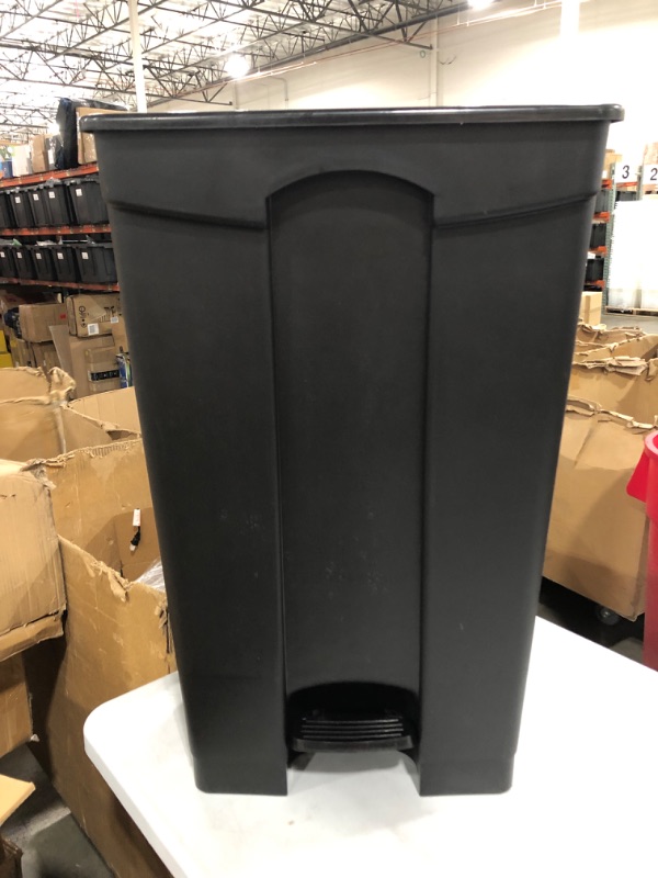 Photo 1 of Safco Products Plastic Step-On Trash Can 9923BL, Black, Hands-Free Disposal, 23-Gallon Capacity 23 Gallon Black