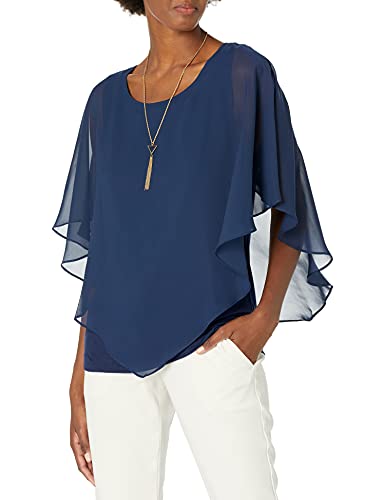 Photo 1 of AGB Women's V Front Popover Top, Navy, 1X
