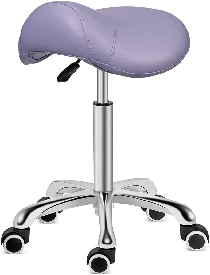 Photo 1 of Kaleurrier Saddle Stool Rolling Swivel Height Adjustable with Wheels,Heavy Duty Stool,Ergonomic Stool Chair for Lab,Clinic,Dentist,Salon,Massage,Office and Home Kitchen (Purple, Without Back)
