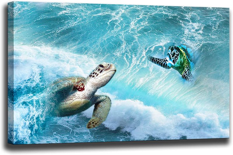 Photo 1 of CHWF HAOLIMAI Canvas Wall Art for Living Room Family Bedroom Canvas Pictures Artwork Bathroom Wall Decor, 16"x24"x1 Panels Sea Turtle Paintings Ocean Pictures Framed Ready to Hang Modern Home Décor 