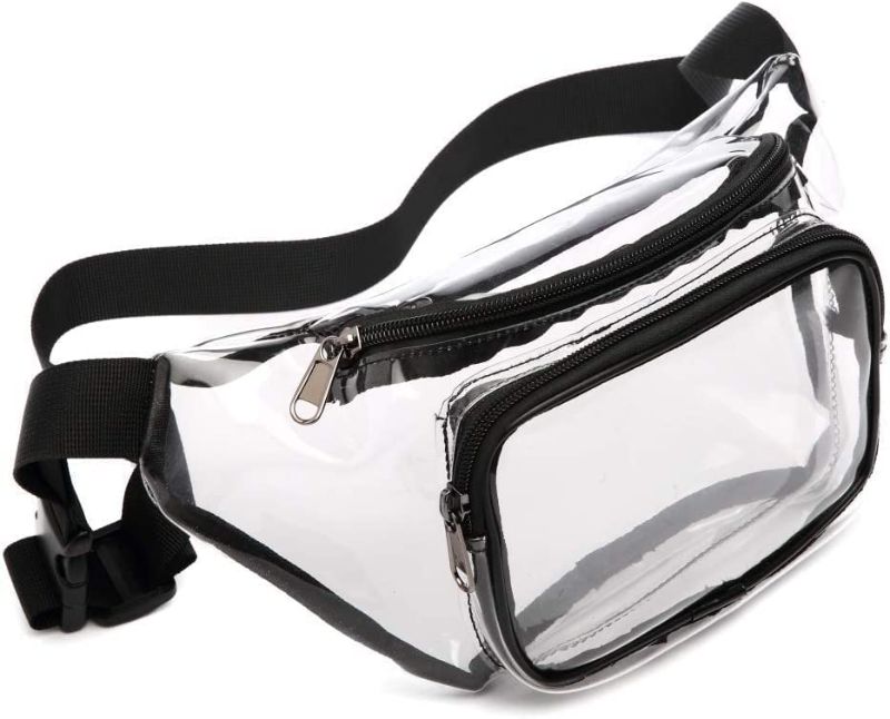 Photo 1 of Clear Fanny Pack Stadium Approved, Veckle Fanny Packs for Women Men Water-resistant Cute Waist Bag Clear Purse Transparent Adjustable Belt Bag for Sports, Travel, Beach, Events, Concerts Bag, Black 