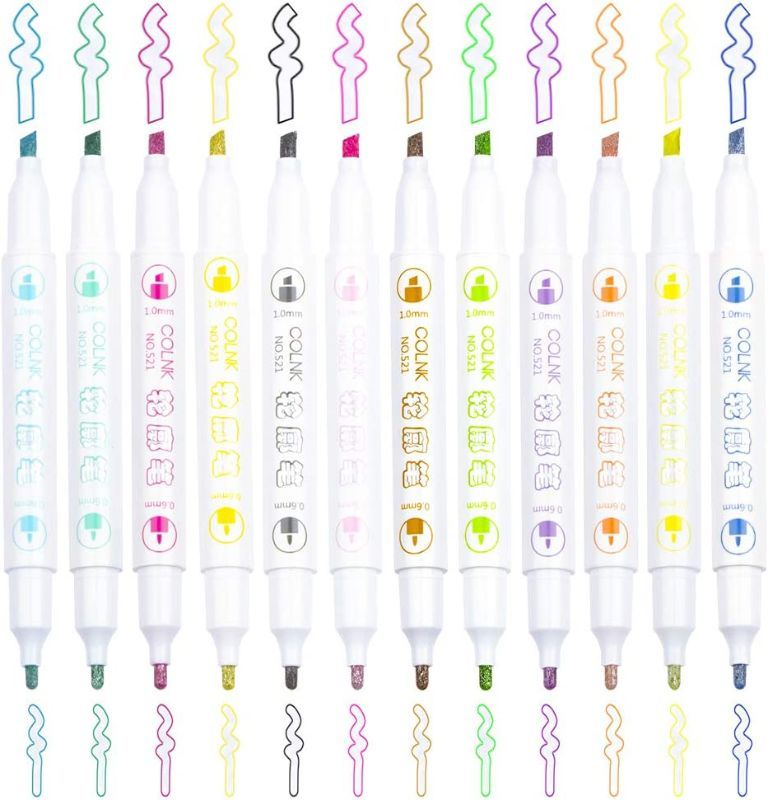 Photo 1 of Dual Tip Double Line Metallic Ink Self-outline Marker Set,  