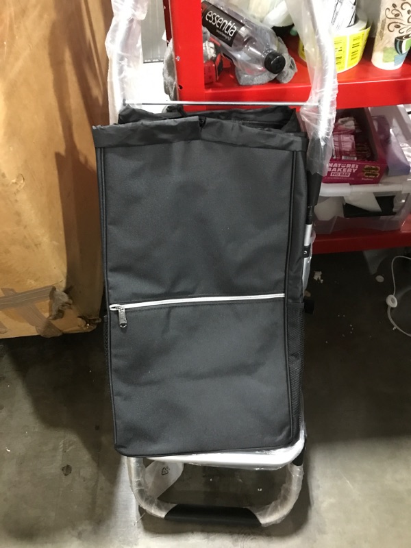 Photo 2 of 2 Large Wheels Fabric Euro Tote Aluminum Framed Storage Portable Foldable Gray Organizer Shopping Grocery Cart with Heavy Duty Polyester Bag, Large