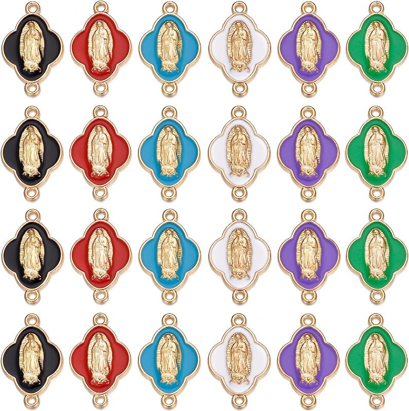 Photo 1 of 60pcs Virgin Mary Link Miraculous Medal Enamel Alloy Our Lady Crucifix Connection for Jewelry Making 