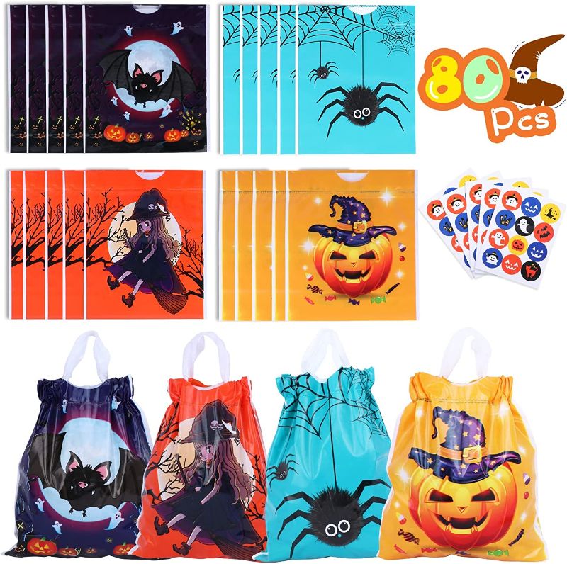 Photo 1 of JUOIFIP 80 PCS/7.06x7.87'' Halloween Drawstring Candy Bags for Kids Trick or Treat Bags Plastic Goody Bags for Halloween Party Favors new


