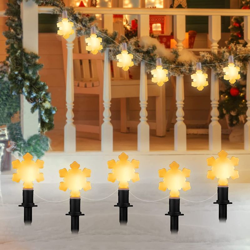 Photo 1 of Brightown Christmas Snowflake Pathway Lights Outdoor, Plug in 14.3ft Walkway Lights for Christmas Decoration, Garden, Yard, Lawn, Park, Porch, Roadway, New Year, Holiday Décor, 2 Pack 10 Lights
