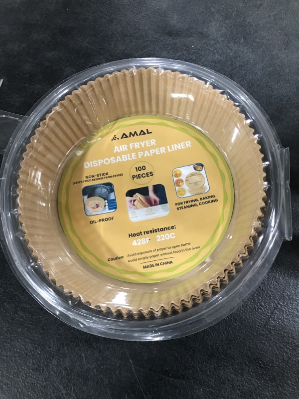 Photo 1 of 100 Pieces Air Fryer Disposable Paper Liner, Round Non-stick Oil-proof Waterproof Parchment Liners With Silicone Lining, For Baking Frying Microwave Steam, 6.3 Inch (Natural Brown Unbleached)