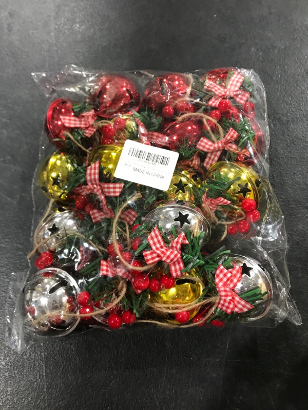 Photo 2 of 18 PCS Christmas Jingle Bells Ornaments in Red White Green,Christmas Tree Bells Pendant ,Christmas Holiday Party Supplies for Christmas Tree Decor,Wreath,Window Memorial Ornament(Bell-Mix2)