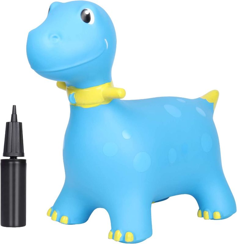 Photo 1 of AOLIGE Dinosaur Bouncy Horse Hopper Ride On Animal Toys with Pump Inflatable Jumping Horse for 1, 2, 3, 4, Year Old Kids Toddlers Boys (Blue)