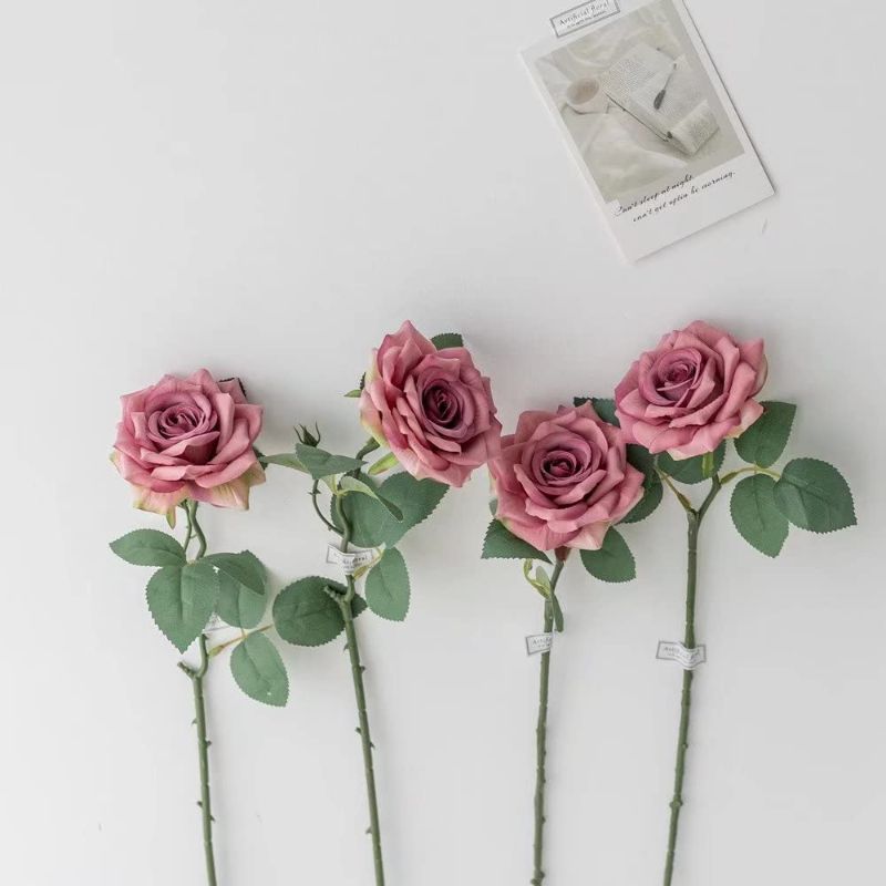 Photo 1 of 12pcs Fake Roses Artificial Silk Flowers Faux Rose Flower Long Stems Bouquet for Arrangement Wedding Centerpiece Party Home Kitchen Decor (Hot Pink)
