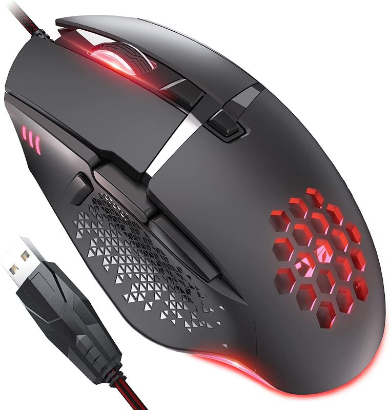 Photo 1 of QYD Gaming Wired Mouse Lightweight Honeycomb Computer Mouse with 8 Programmable Buttons Chroma RGB Backlight 7200 DPI Optical Sensor Ergonomic RGB Mouse for Windows PC Laptop Gamers, Mouse for Laptop
