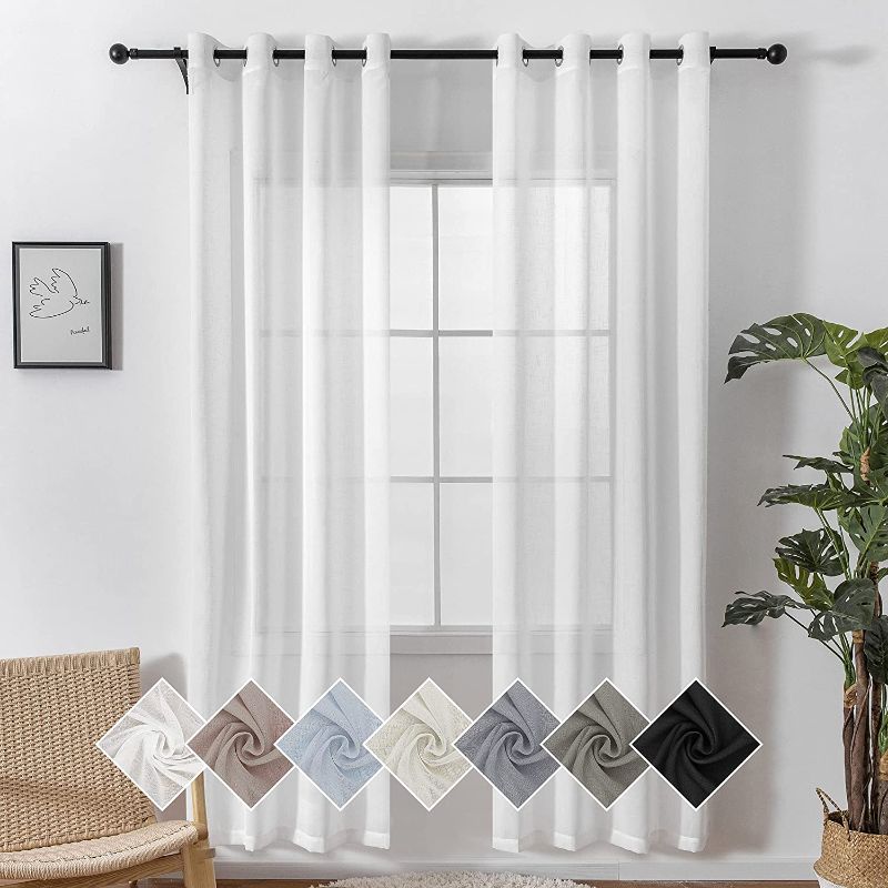 Photo 1 of YURIHOME White Sheer Linen Curtains 84 inch Length ,Grommet Top Window Treatments, Half Privacy Semi Sheer Drapes for Living Room/Bedroom/Sliding Door, Set of 2 Panels,52 x 84 Inch
