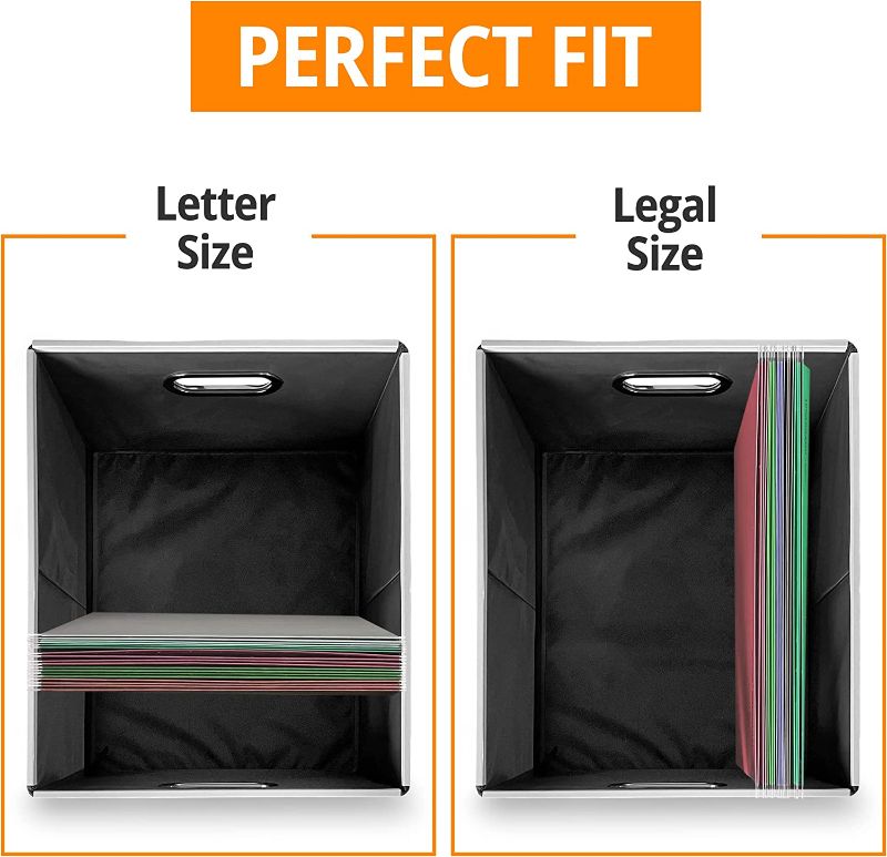 Photo 1 of File Box for Hanging Files with Lid - Filing Box for Home and Office Use - Collapsible, Portable, Stackable File Organizer by Piccassio - Easy-to-clean Countertop Box - Linen Fabric Exterior Material- folders not included 
