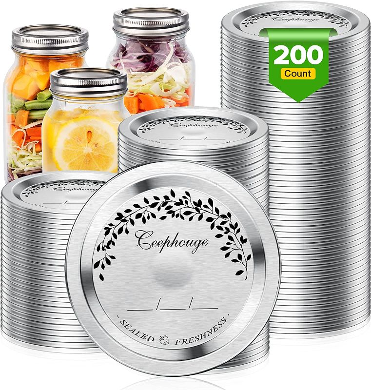 Photo 1 of 200 Pcs, Regular Mouth Canning Lids for Ball Kerr Jars Split-Type Thick Metal Mason Jar Lids for Canning, Food Grade Material Airtight & Leak Proof for Regular Mouth Jars
