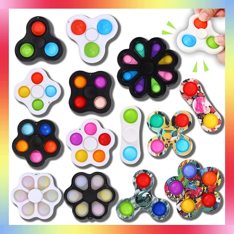 Photo 1 of 14 Pcs Fidget Spinner Toy Arme Pop Fidget Toy Mini Stress Relief Hand Toys?Keychain Toy Push Pop Anxiety Stress Reliever Office Desk Toy for Kids Adults 