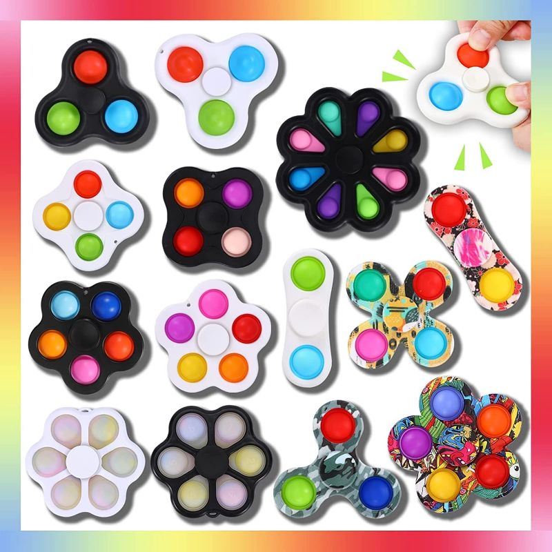 Photo 1 of 14 Pcs Fidget Spinner Toy Arme Pop Fidget Toy Mini Stress Relief Hand Toys?Keychain Toy Push Pop Anxiety Stress Reliever Office Desk Toy for Kids Adults