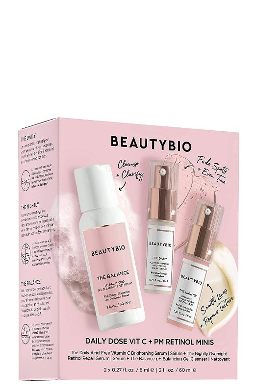 Photo 2 of BeautyBio AM/PM Mini Set: Daily Dose Vit C + PM Retinol + Balance Cleanser, 1 ct. https://a.co/d/0zKoU4e