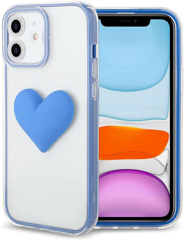 Photo 1 of DaBuBu Compatible with iPhone 11 Case, Cute 3D Love Heart with Cameras Protection for iPhone 11 6.1", Clear Flexible TPU Anti-Scratch Crystal Cover for Women Girls, Blue