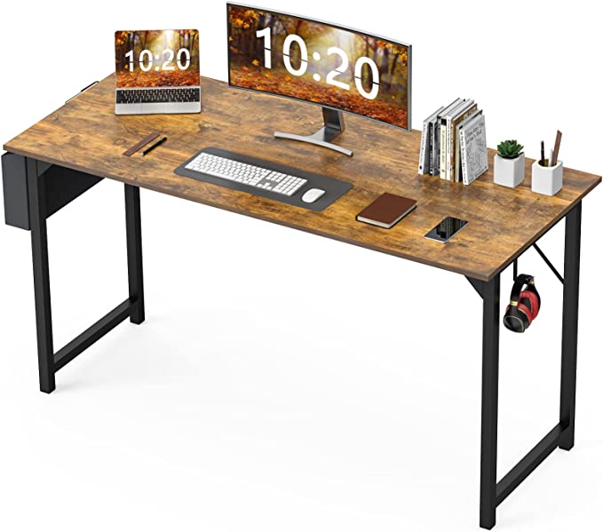 Photo 1 of  Computer Desk 55 Inch Home Office Desk Writing Desk Sturdy Gaming Desk Table Workstation, Large Work Desk with Storage Bag, Headphone Hook & Metal Frame, Rustic Brown
STOCK PHOTO IS DIFFERENT FROM ITEM COLOR
