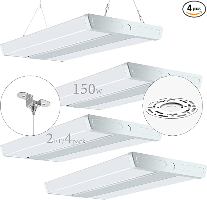 Photo 1 of 
Lightdot 4 Pack LED High Bay Shop Light, 2FT (Large Area Illumination) 150W 21500LM 140LM/W [600W HPS Eqv.] 5000K Daylight Linear Hanging Light for Warehouse, 6 Lamp Fluorescent Fixture Replacement https://a.co/d/fx9hLLQ