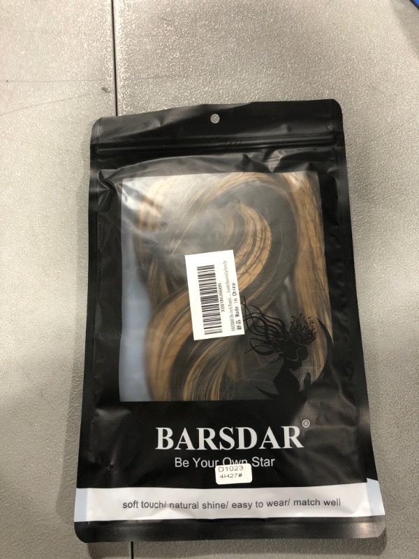 Photo 2 of BARSDAR 26 inch Ponytail Extension Long Straight Wrap Around Clip in Synthetic Fiber Hair for Women - Dark Brown mix Strawberry Blonde Unevenly Evenly
