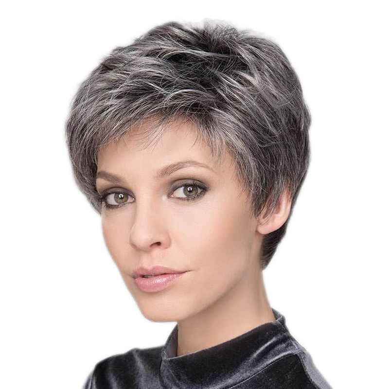 Photo 1 of BCHR Short Grey Wigs for White Women Natural Wave Pixie Cut Synthetic Full Old Lady Wig For Women Office Lady
