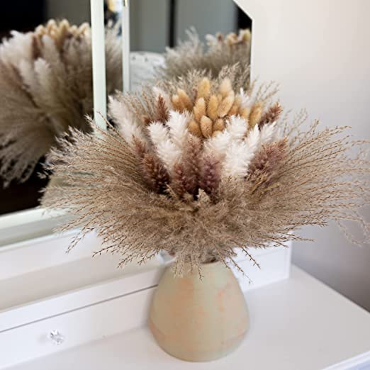 Photo 1 of 85Pcs Dried Pampas Grass Decor, Boho Wedding Decor, White & Brown Pampas Grass, Reed Pampas Grass, Bunny Tails Dried Flower, Dried Pampas Grass Arrangement, Boho Flowers, Natural Pampas Grass Bouquet