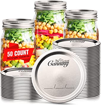 Photo 1 of 50 Count Regular Mouth Canning Lids for Ball and Kerr Jars, Split-Type Metal Mason Jar Lids for Canning, Pickling Quart Canning Jars Lids , Good Sealing and Not Easy to Buckle 70mm