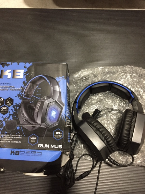 Photo 1 of Gaming Headset with Microphone, Gaming Headphones for PS4 PS5 Xbox One PC, Playstation Headset with Noise Reduction Mic, LED Light 7.1 Surround Sound Over-Ear and Wired 3.5mm Jack (Blue)
