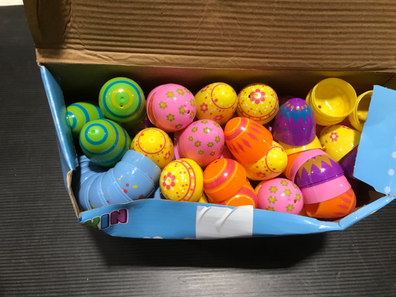 Photo 2 of 100 Pcs Plastic Printed Bright Easter Eggs 2 3/8" Tall for Easter Hunt, Basket Stuffers Fillers, Classroom Prize Supplies, Filling Treats and Party Favor