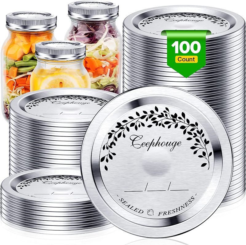 Photo 1 of 100 Pcs, Regular Mouth Canning Lids for Ball Kerr Jars Split-Type Thick Metal Mason Jar Lids for Canning, Food Grade Material Airtight & Leak Proof for Regular Mouth Jars

