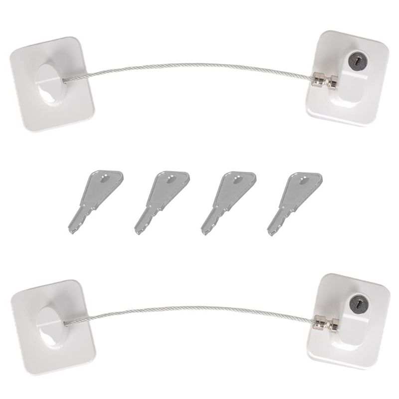 Photo 1 of 2 Pack Fridge Lock,Refrigerator Locks,Freezer Lock with 4 Key for Child Safety,Locks to Lock Fridge and Cabinets - White https://a.co/d/8j9rvLt