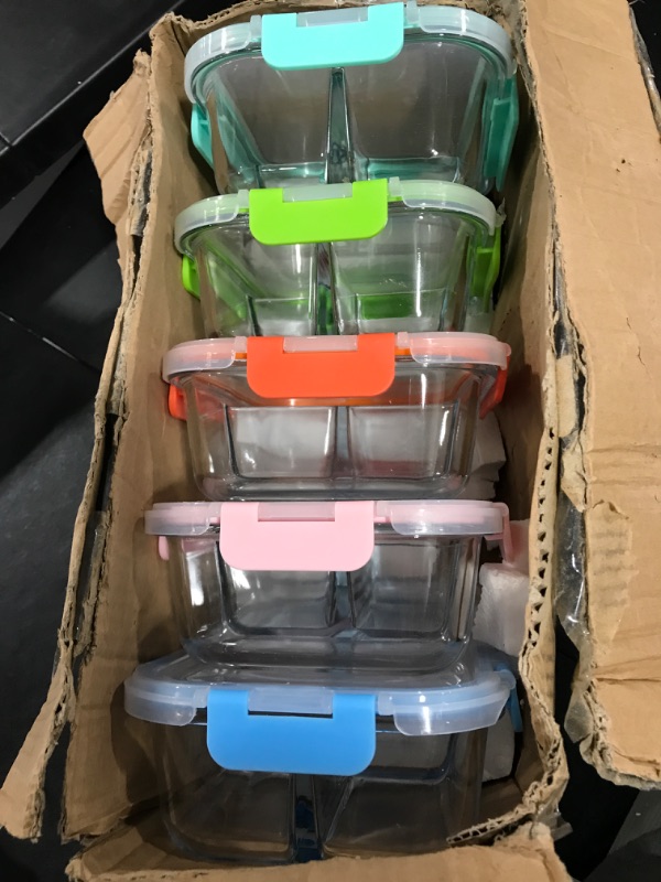 Photo 2 of 5 Pack Glass Meal Prep Containers 3 Compartment Set, 34oz Food Storage Containers with Lids Airtight CREST-US-BXH-5SeGai-3D